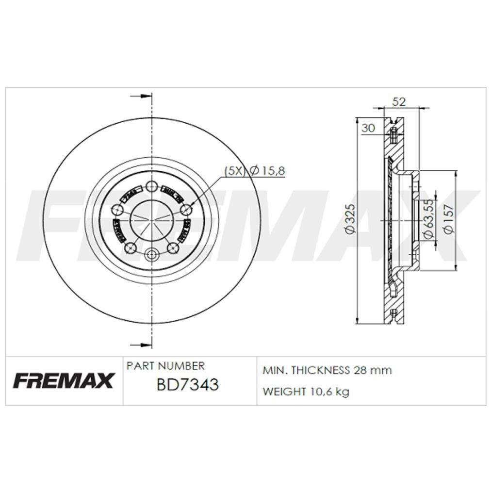 Disco de Freio Ventilado Dianteiro 1 Unidade - Fremax - BD7343