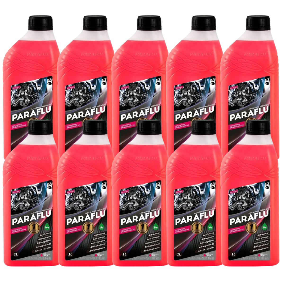 Kit 10 Litros Aditivo Radiador Concentrado Paraflu Bio Orgânico Rosa