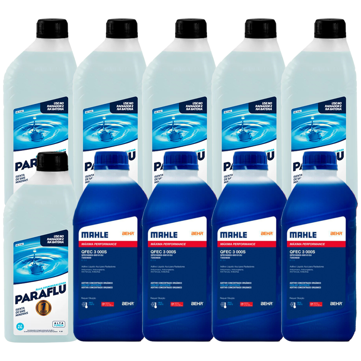 Kit 10 Litros com 4L Aditivo Radiador Azul Mahle + 6L Água