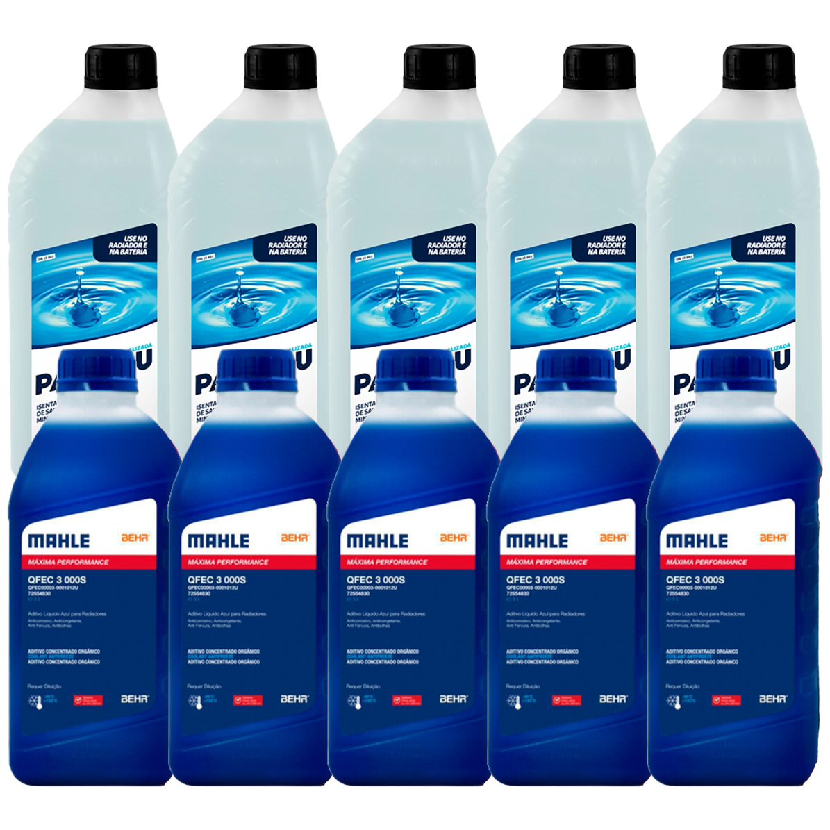 Kit 10 Litros com 5L Aditivo Radiador Azul Mahle + 5L Água