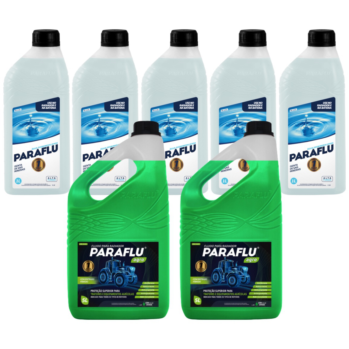 Kit 10 Litros com 5L Aditivo Radiador Agro Verde + 5L Água - Paraflu - 10-3031/10-3057
