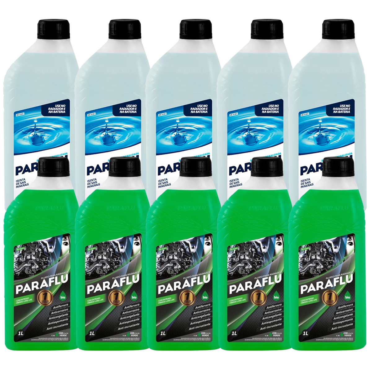 Kit 10 Litros com 5L Aditivo Radiador Verde + 5L Água - Paraflu - 10-3013/10-3031