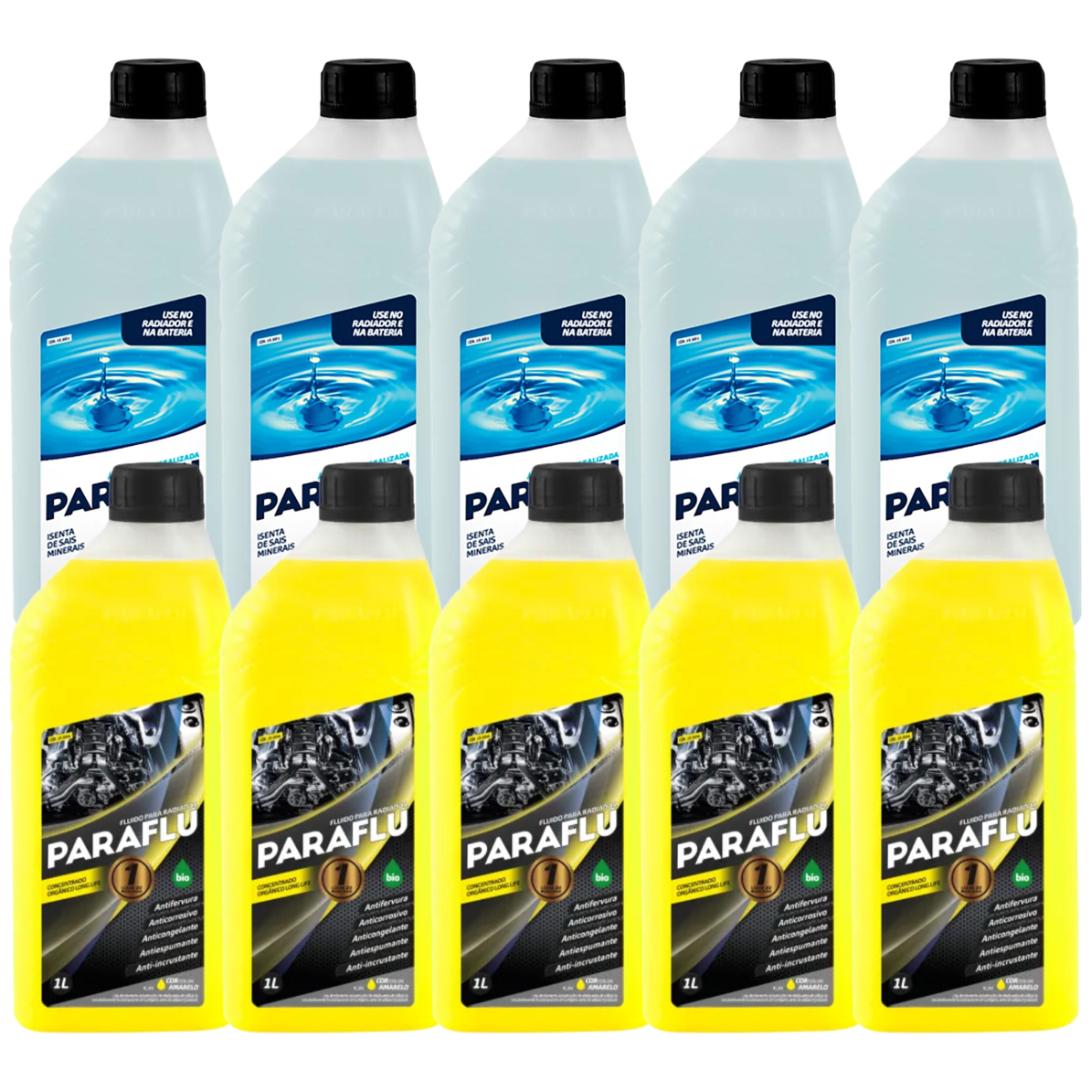 Kit 10 Litros com 5L Aditivo Radiador Amarelo + 5L Água - Paraflu - 10-3031/10-3044