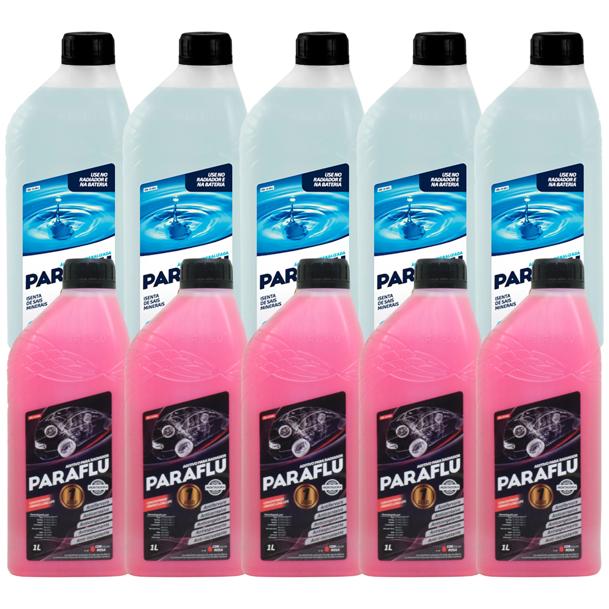 Kit 10 Litros com 5L Aditivo Radiador Rosa + 5L Água - Paraflu - 10-3031/10-3054