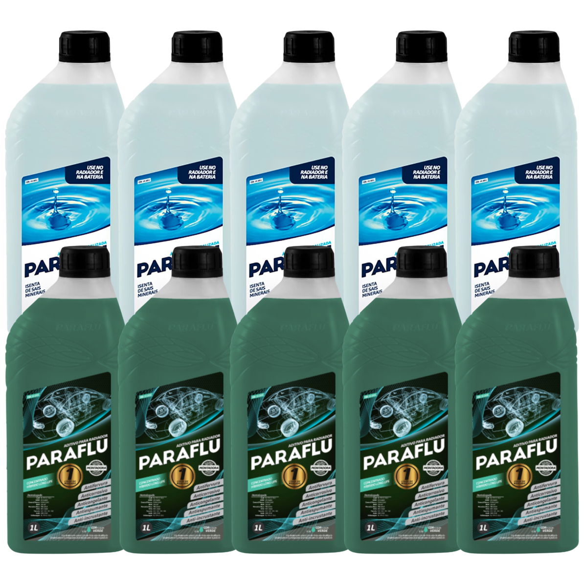Kit 10 Litros com 5L Aditivo Radiador Verde + 5L Água - Paraflu - 10-3031/10-3055