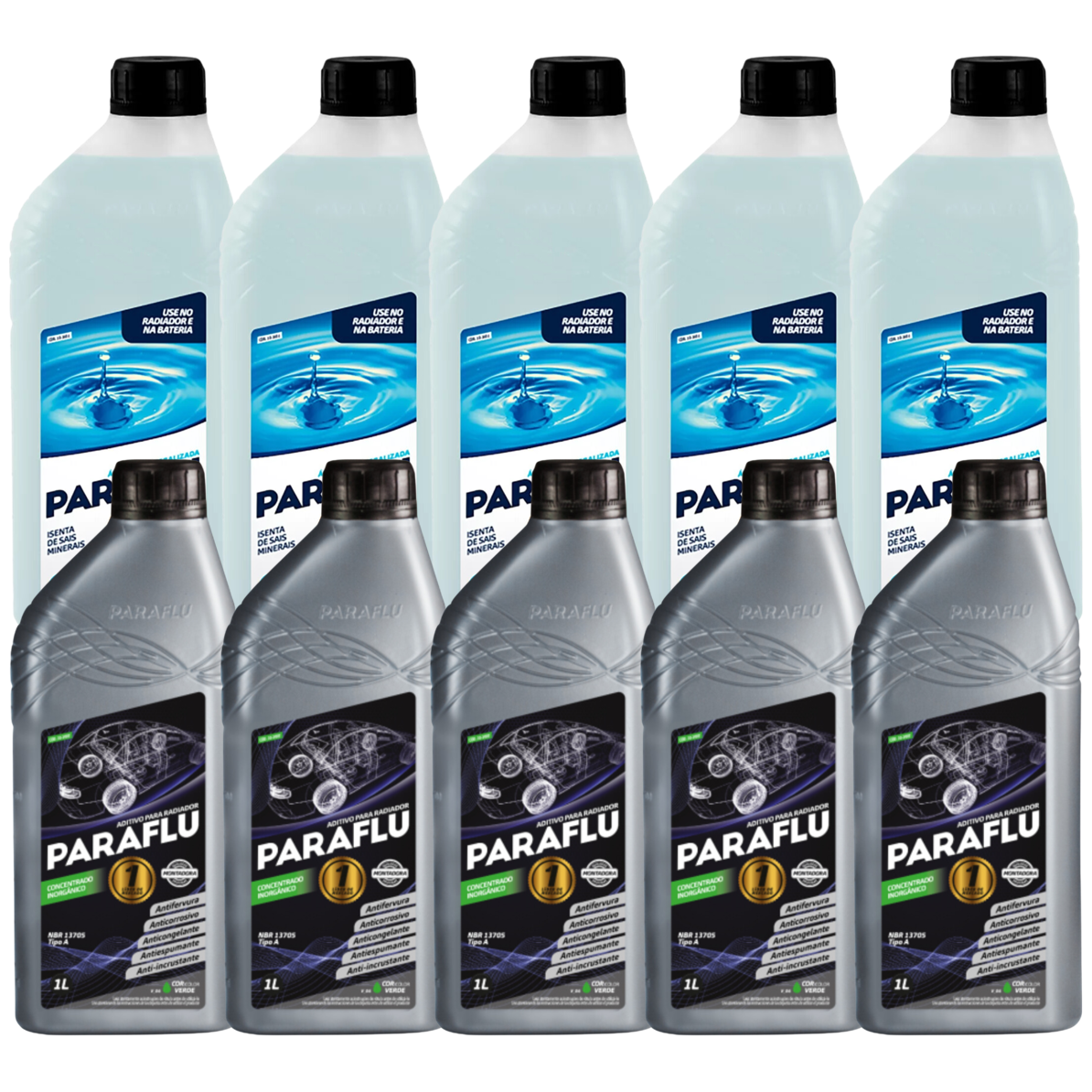 Kit 10 Litros com 5L Aditivo Radiador Verde + 5L Água - Paraflu - 10-3007/10-3031