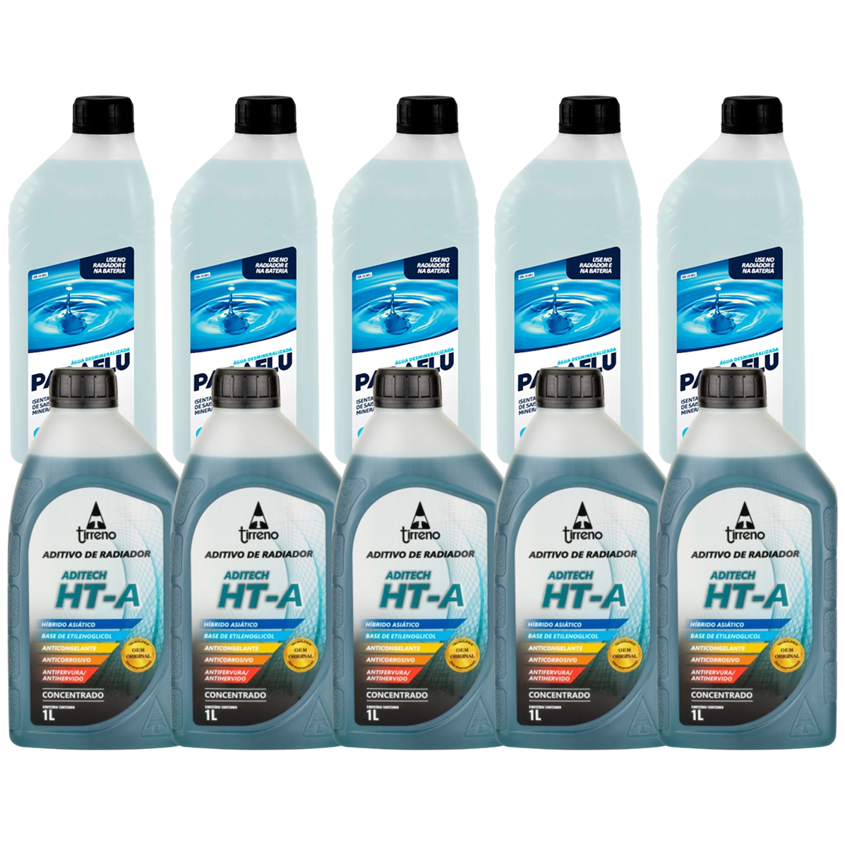 Kit 10 Litros com 5L Aditivo Radiador Azul + 5L Água - Paraflu/Tirreno - 10-3031/FLU/DS/271FU1