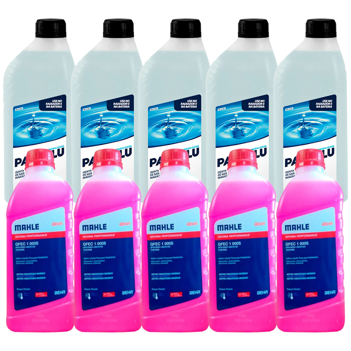 Kit 10 Litros com 5L Aditivo Radiador Rosa Mahle + 5L Água