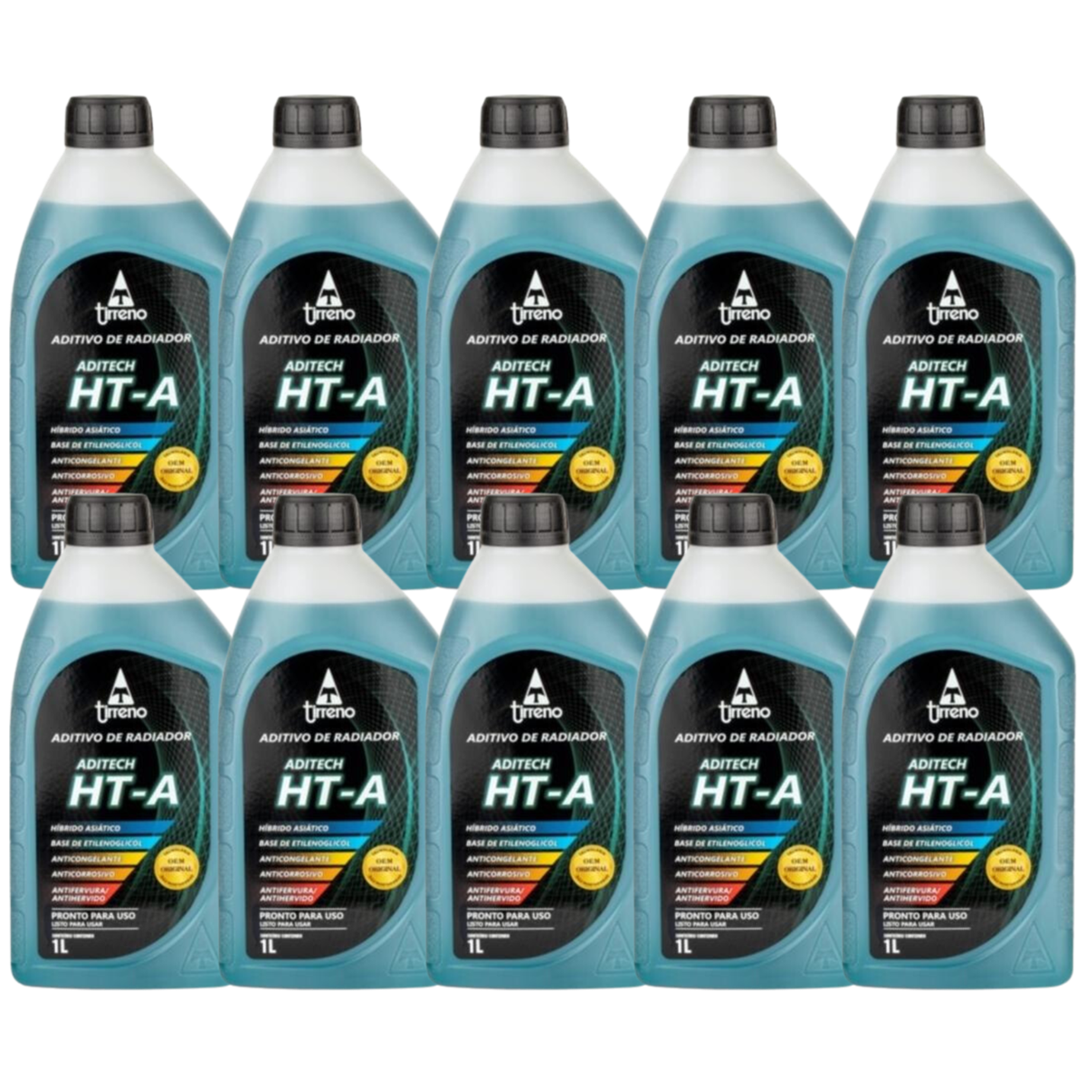Kit 10 Litros Aditivo Radiador Pronto Para Uso Tirreno Ht-a Híbrido Asiático Azul