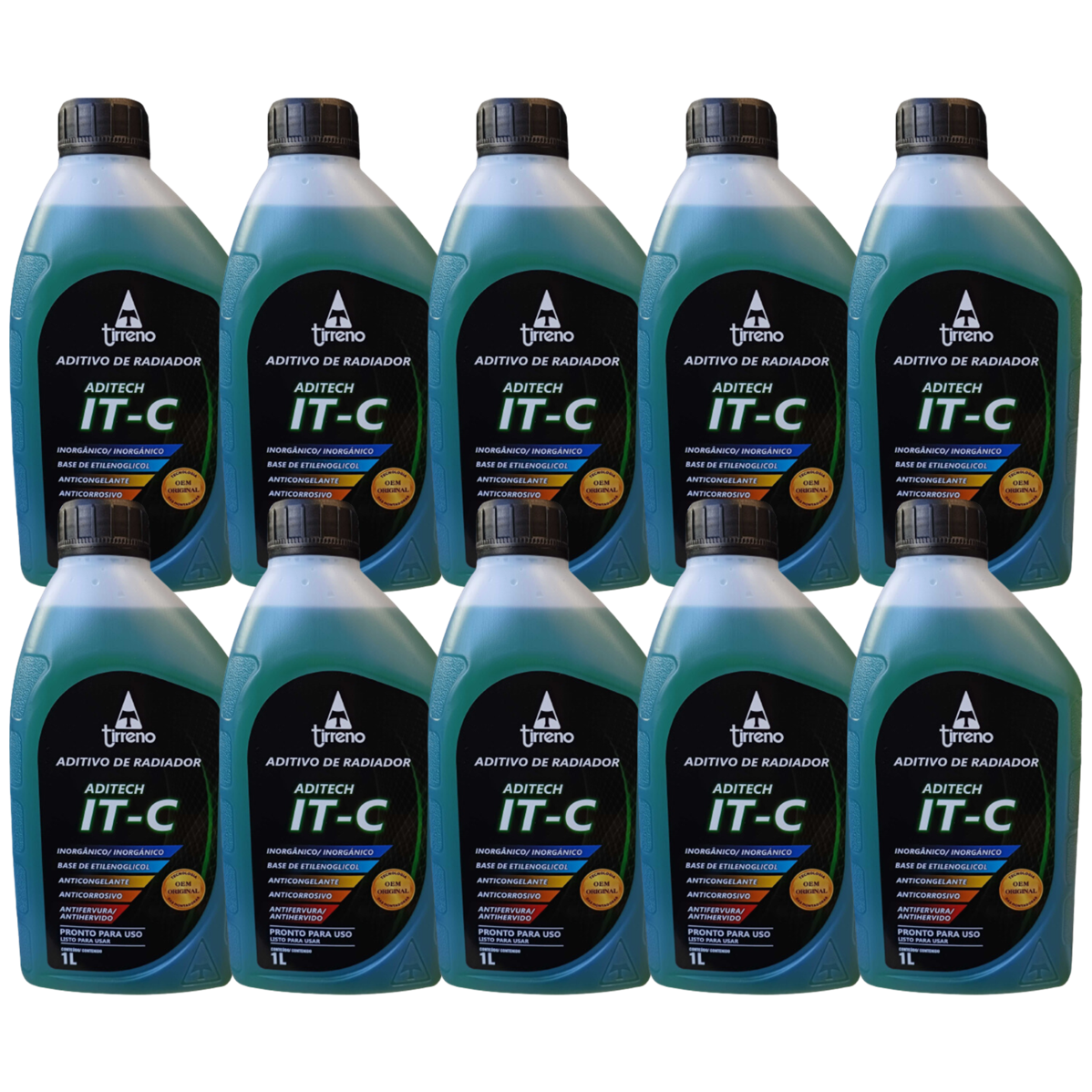 Kit 10 Litros Aditivo Radiador Pronto Para Uso Tirreno Inorgânico IT-C Verde Veículos até anos 90