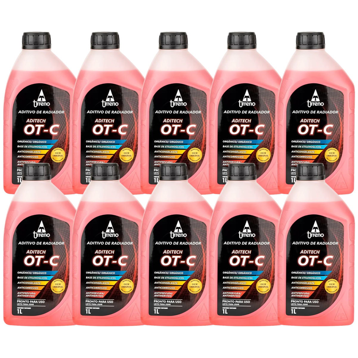 Kit 10 Litros Aditivo Radiador Pronto Para Uso Tirreno Orgânico OT-C Laranja