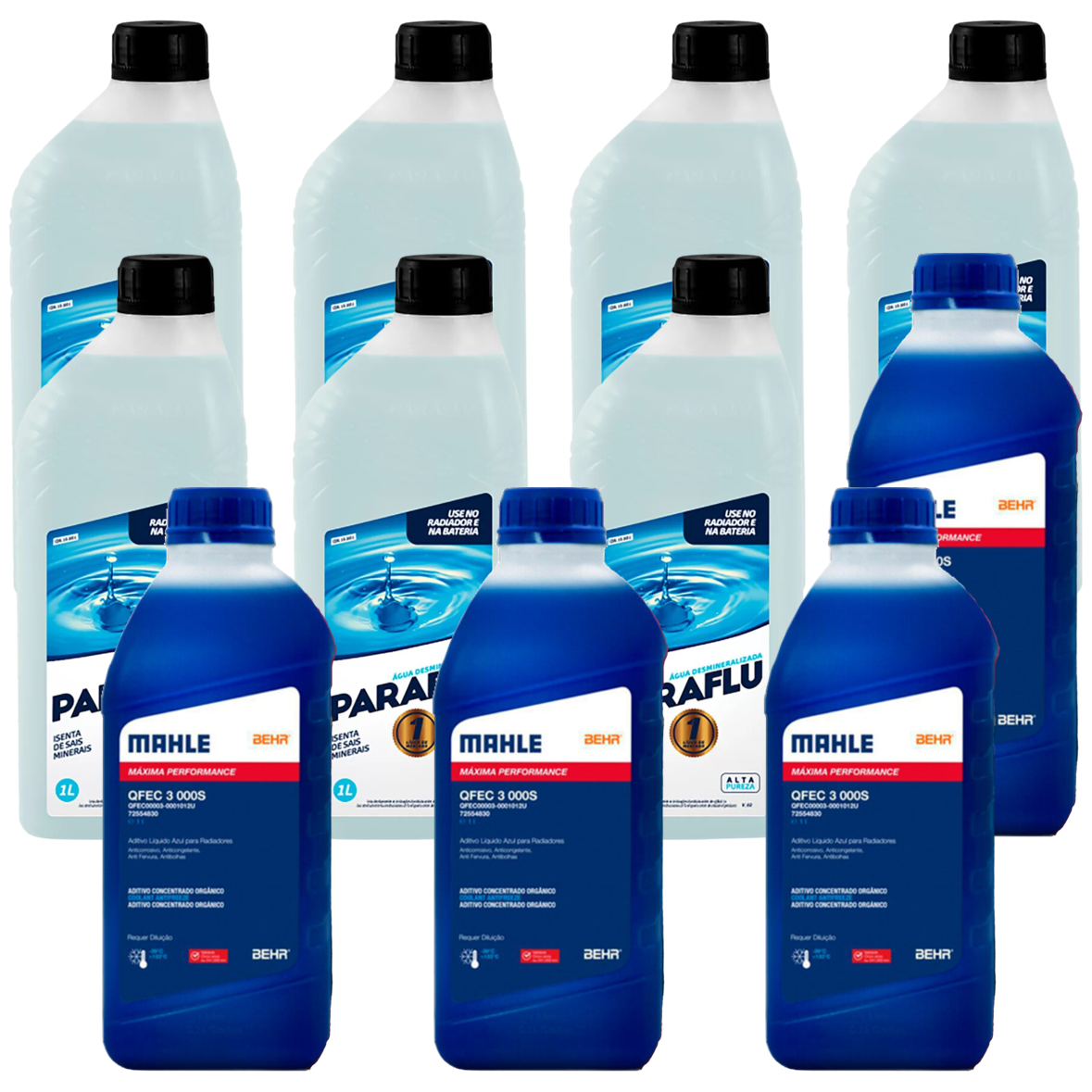 Kit 11 Litros com 4L Aditivo Radiador Azul Mahle + 7L Água