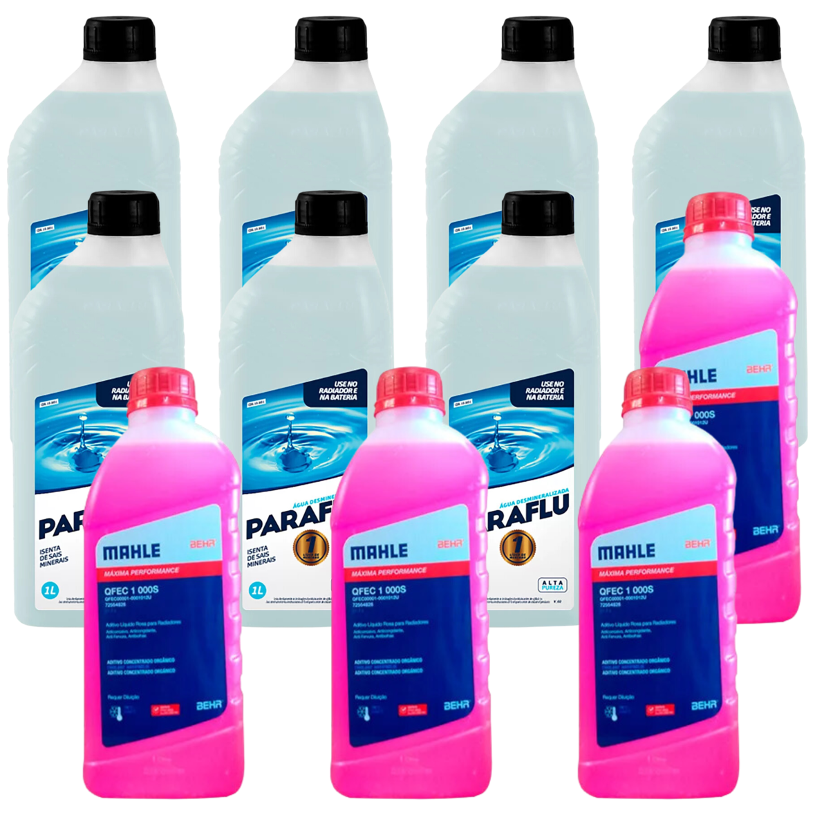 Kit 11 Litros com 4L Aditivo Radiador Rosa Mahle + 7L Água