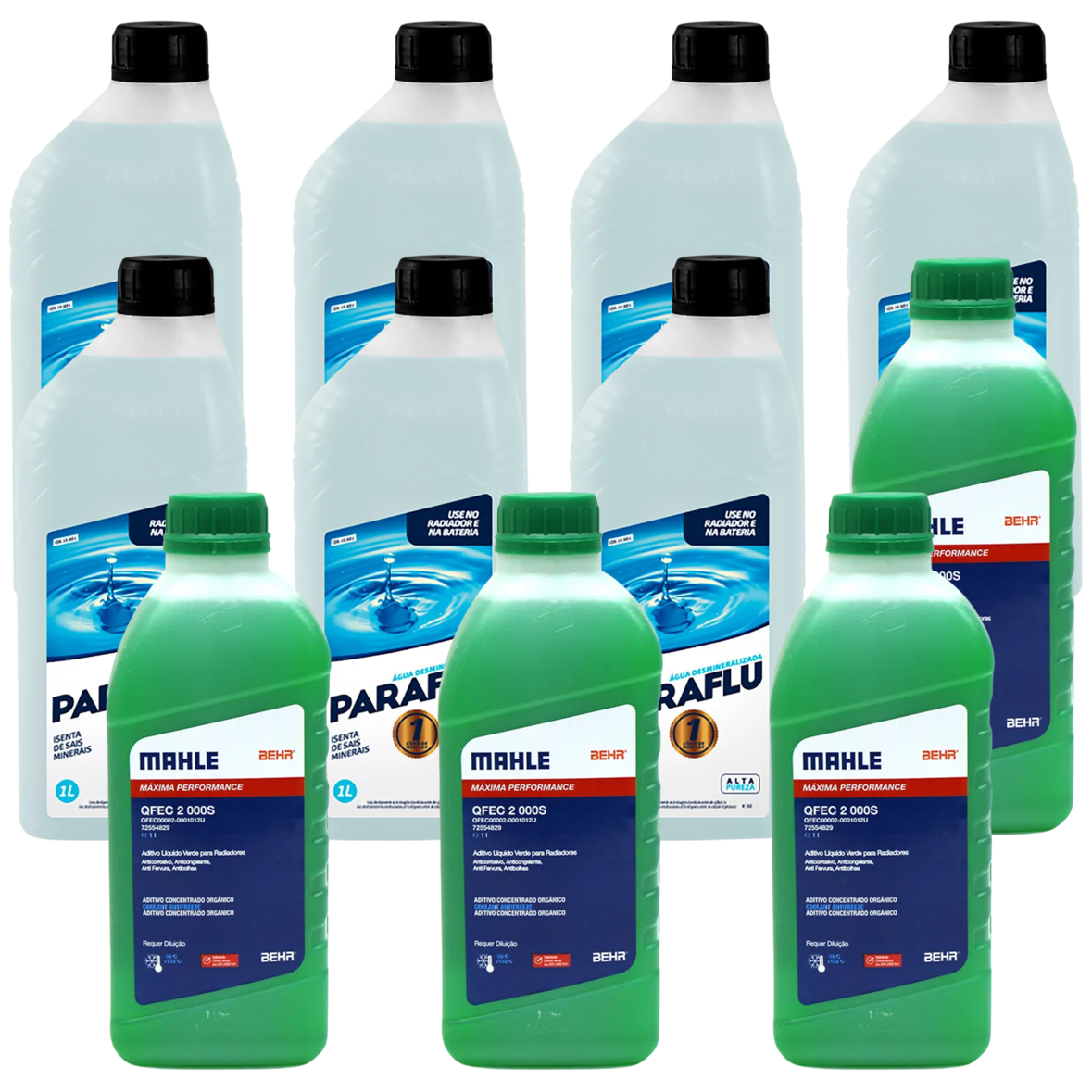 Kit 11 Litros com 4L Aditivo Radiador Verde Mahle + 7L Água