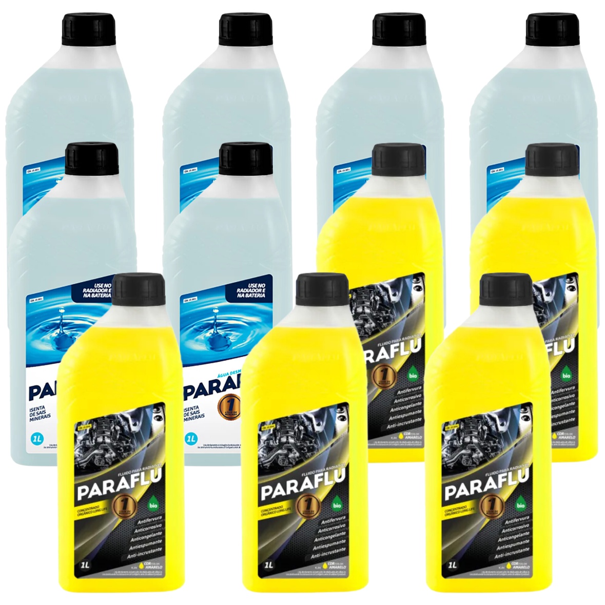 Kit 11 Litros com 5L Aditivo Radiador Amarelo + 6L Água - Paraflu - 10-3031/10-3044