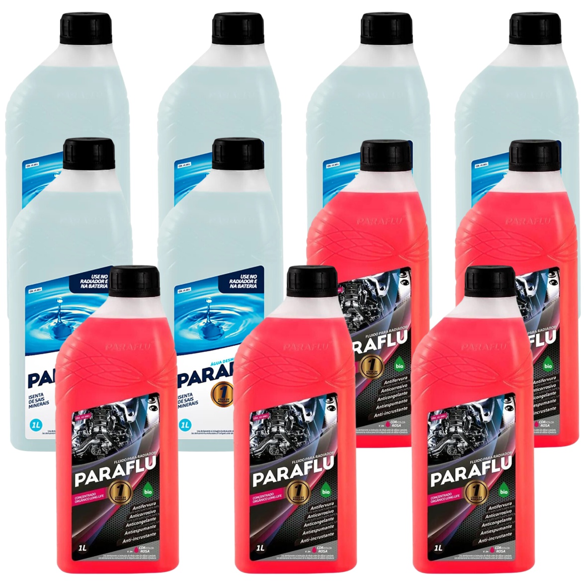 Kit 11 Litros com 5L Aditivo Radiador Paraflu Rosa Bio Orgânico + 6L Água