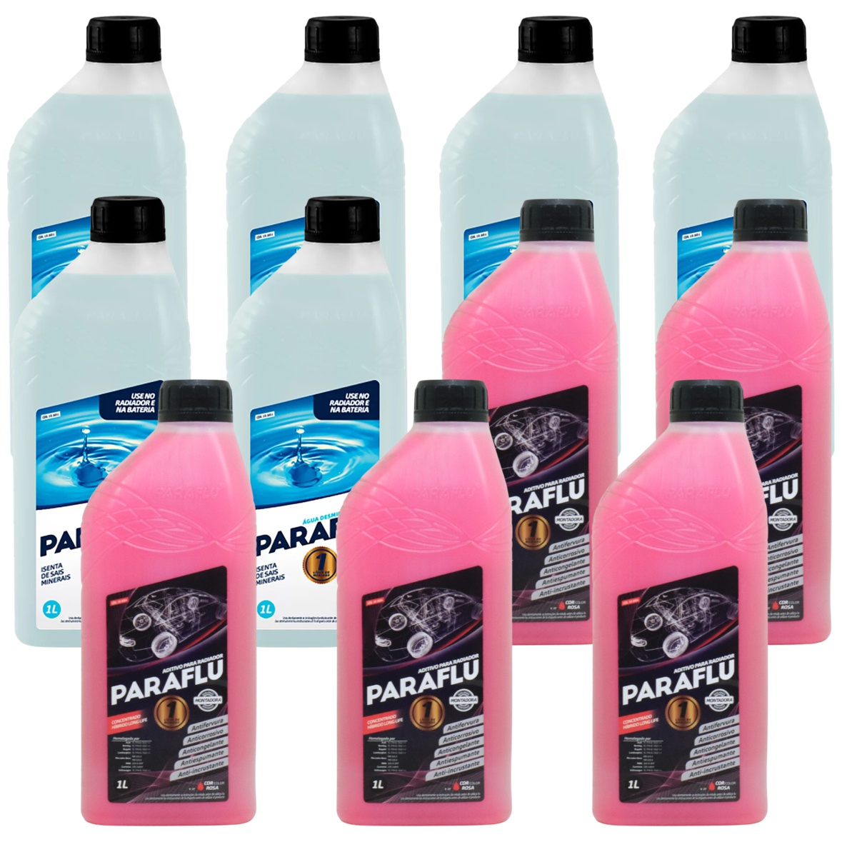 Kit 11 Litros com 5L Aditivo Radiador Rosa + 6L Água - Paraflu - 10-3031/10-3054