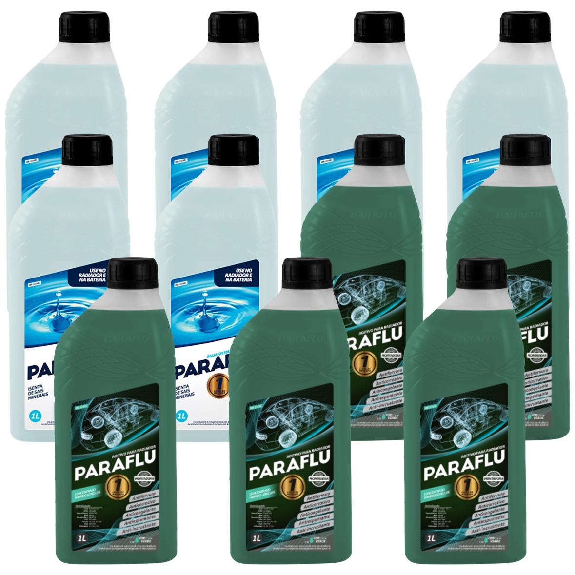 Kit 11 Litros com 5L Aditivo Radiador Verde + 6L Água - Paraflu - 10-3031/10-3055