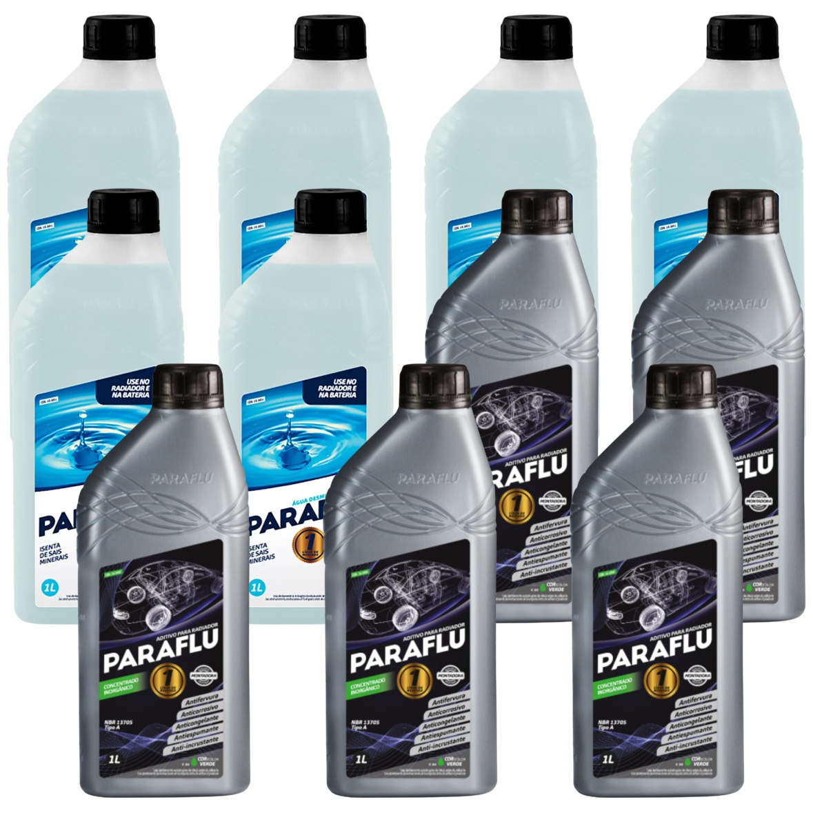 Kit 11 Litros com 5L Aditivo Radiador Verde + 6L Água - Paraflu - 10-3007/10-3031