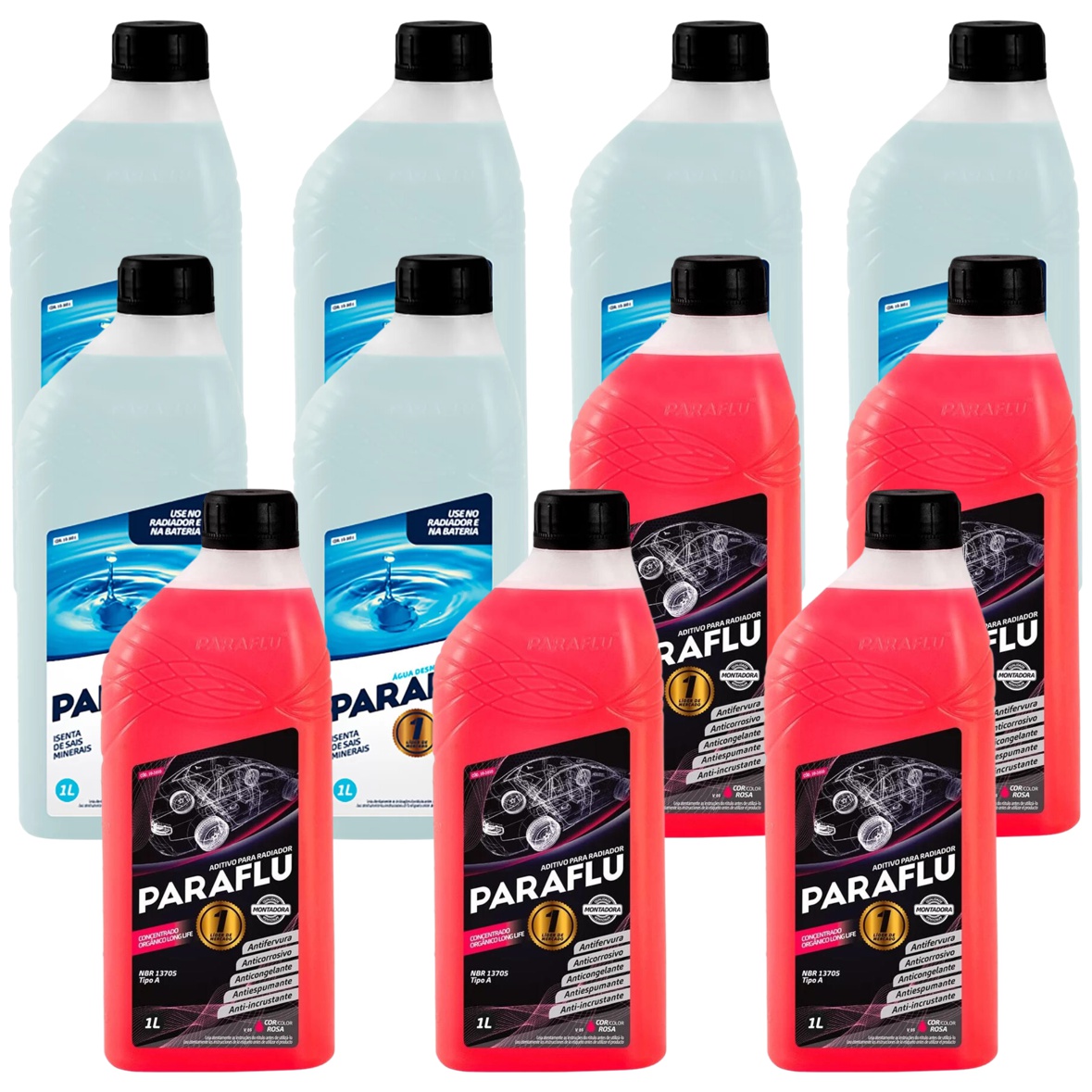 Kit 11 Litros com 5L Aditivo Radiador Paraflu Rosa Montadora Orgânico + 6L Água