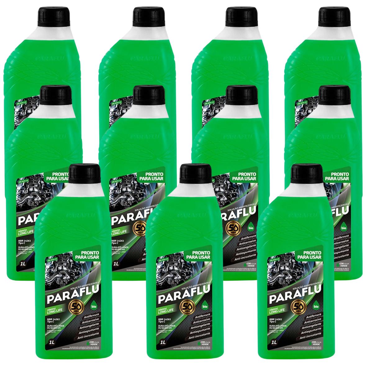 Kit 11 Litros Aditivo Radiador Pronto Para Uso Paraflu Bio Híbrido Verde
