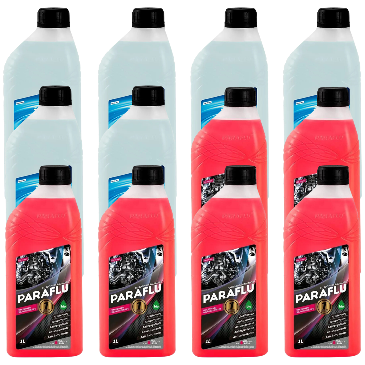 Kit 12 Litros com 6L Aditivo Radiador Paraflu Rosa Bio Orgânico + 6L Água