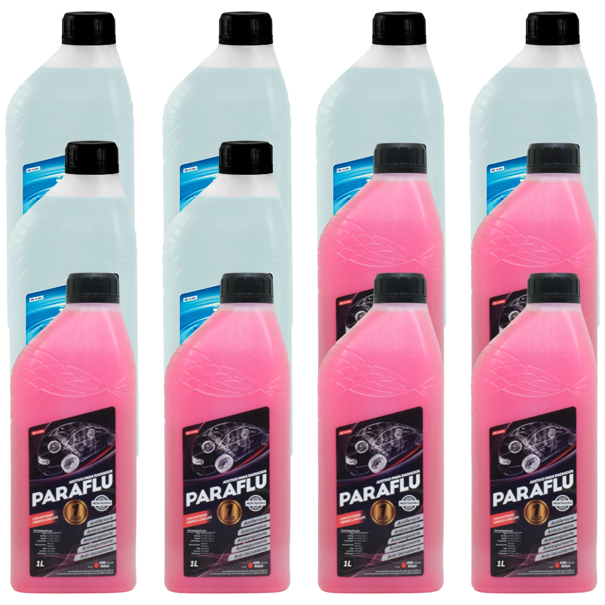Kit 12 Litros com 6L Aditivo Radiador Rosa + 6L Água - Paraflu - 10-3031/10-3054