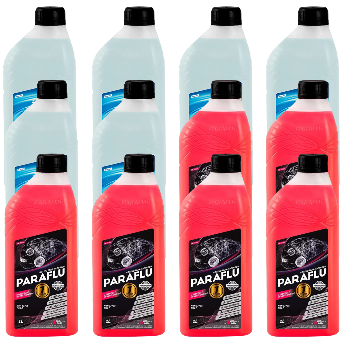 Kit 12 Litros com 6L Aditivo Radiador Paraflu Rosa Montadora Orgânico + 6L Água