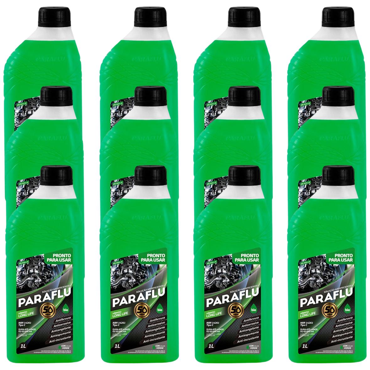 Kit 12 Litros Aditivo Radiador Pronto Para Uso Paraflu Bio Híbrido Verde