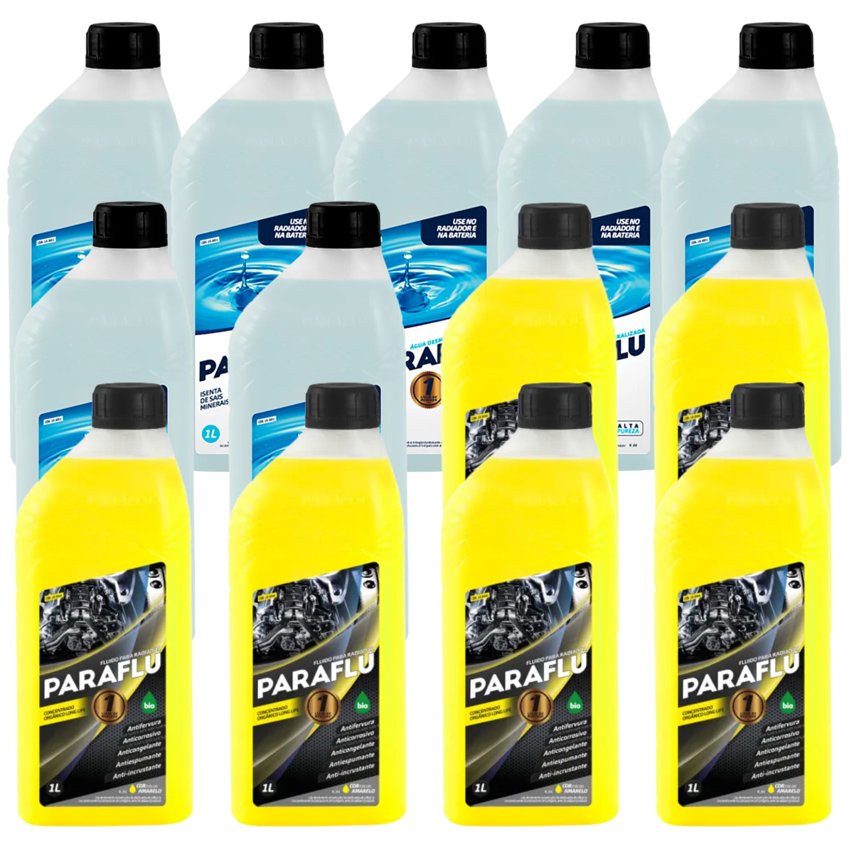 Kit 13 Litros com 6L Aditivo Radiador Amarelo + 7L Água - Paraflu - 10-3031/10-3044