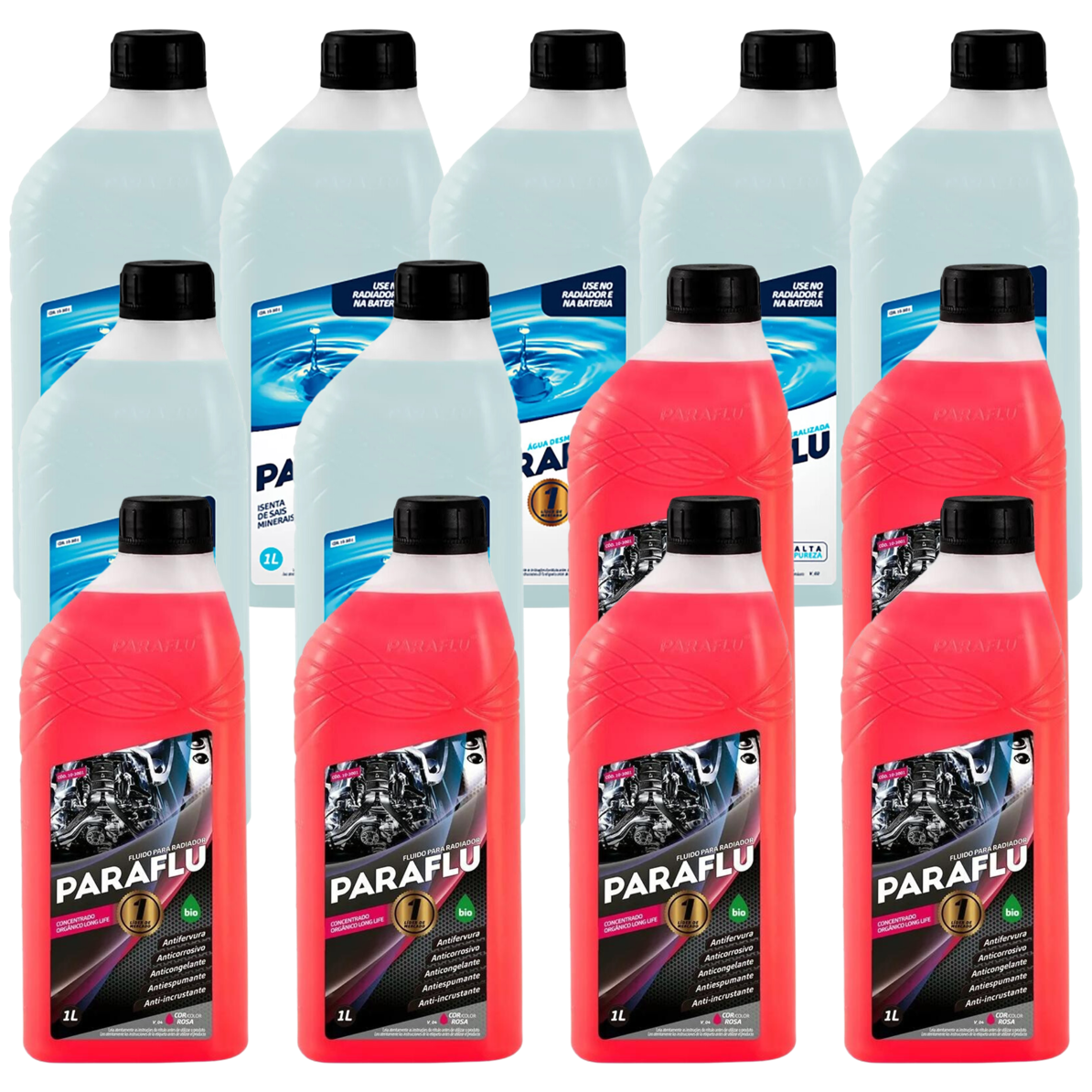 Kit 13 Litros com 6L Aditivo Radiador Paraflu Rosa Bio Orgânico + 7L Água