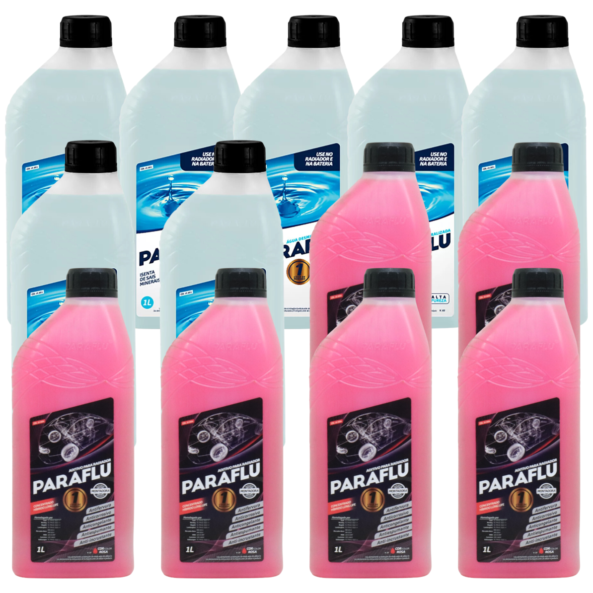 Kit 13 Litros com 6L Aditivo Radiador Rosa + 7L Água - Paraflu - 10-3031/10-3054