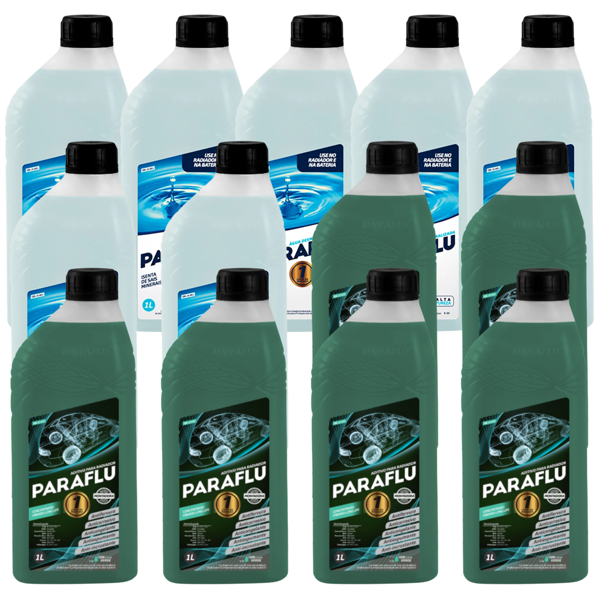 Kit 13 Litros com 6L Aditivo Radiador Verde + 7L Água - Paraflu - 10-3031/10-3055