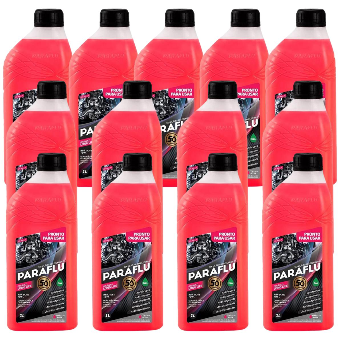 Kit 13 Litros Aditivo Radiador Pronto Para Uso Paraflu Bio Orgânico Rosa