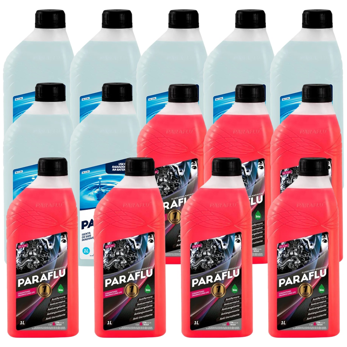 Kit 14 Litros com 7L Aditivo Radiador Paraflu Rosa Bio Orgânico + 7L Água