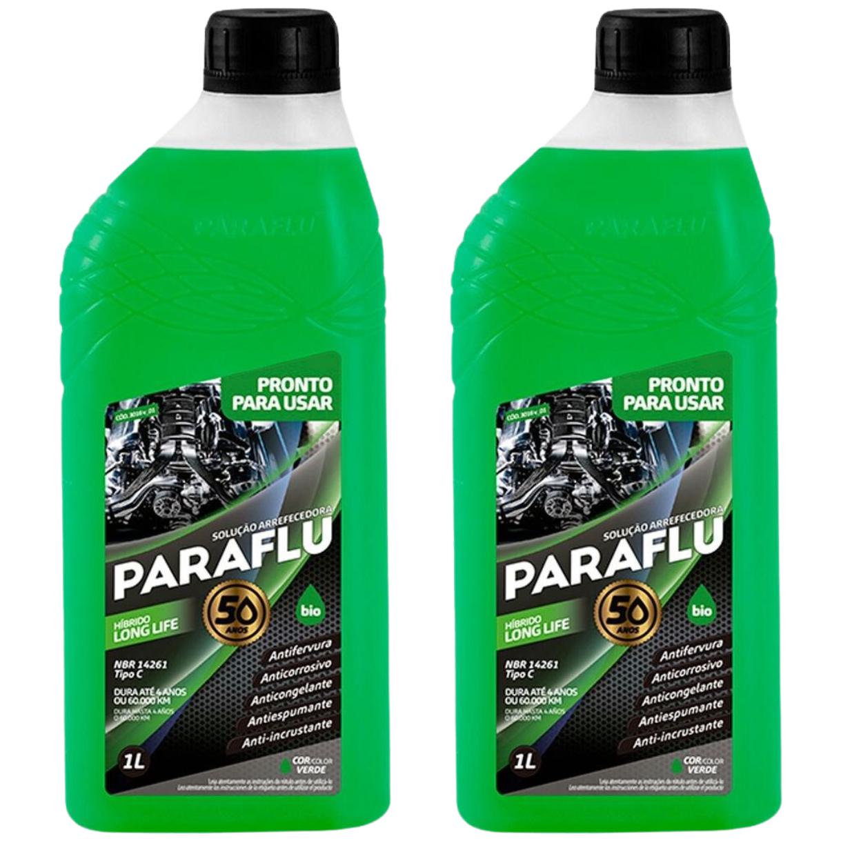 Kit 2 Litros Aditivo Radiador Pronto Para Uso Paraflu Bio Híbrido Verde