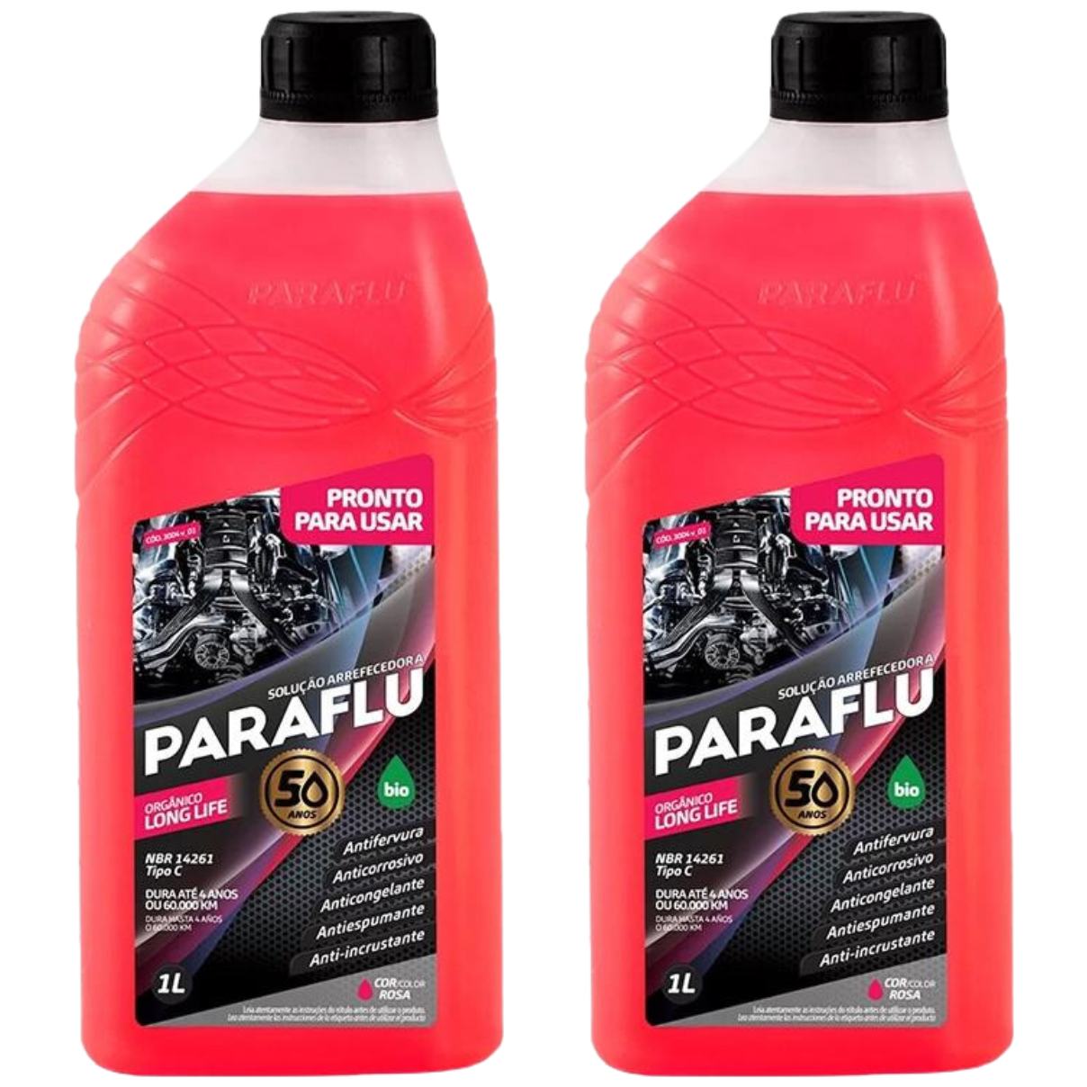 Kit 2 Litros Aditivo Radiador Pronto Para Uso Paraflu Bio Orgânico Rosa