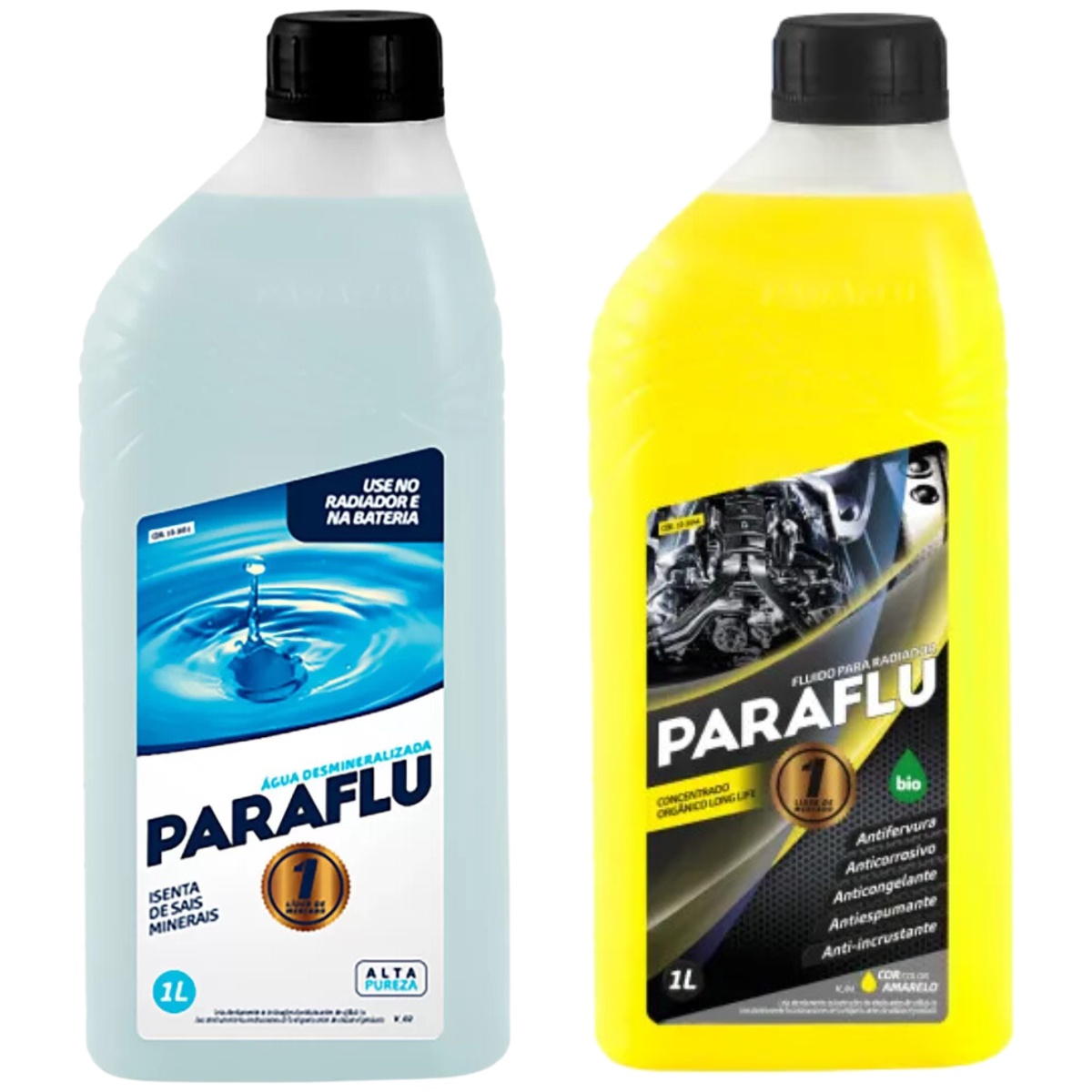 Kit 2 Litros com 1L Aditivo Radiador Amarelo + 1L Água - Paraflu - 10-3031/10-3044
