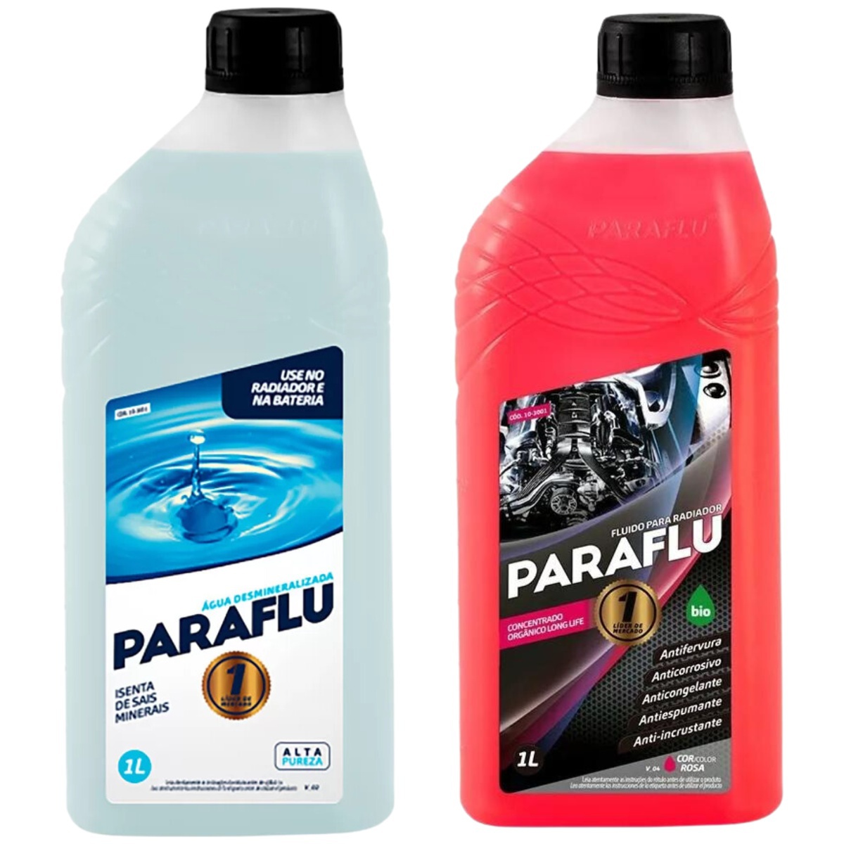 Kit 2 Litros com 1L Aditivo Radiador Paraflu Rosa Bio Orgânico + 1L Água