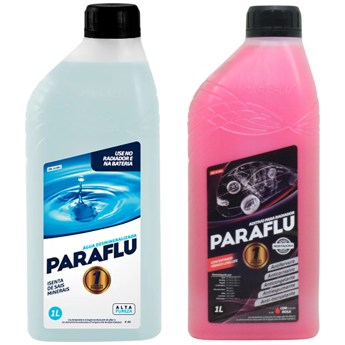 Kit 2 Litros com 1L Aditivo Radiador Rosa + 1L Água - Paraflu - 10-3031/10-3054