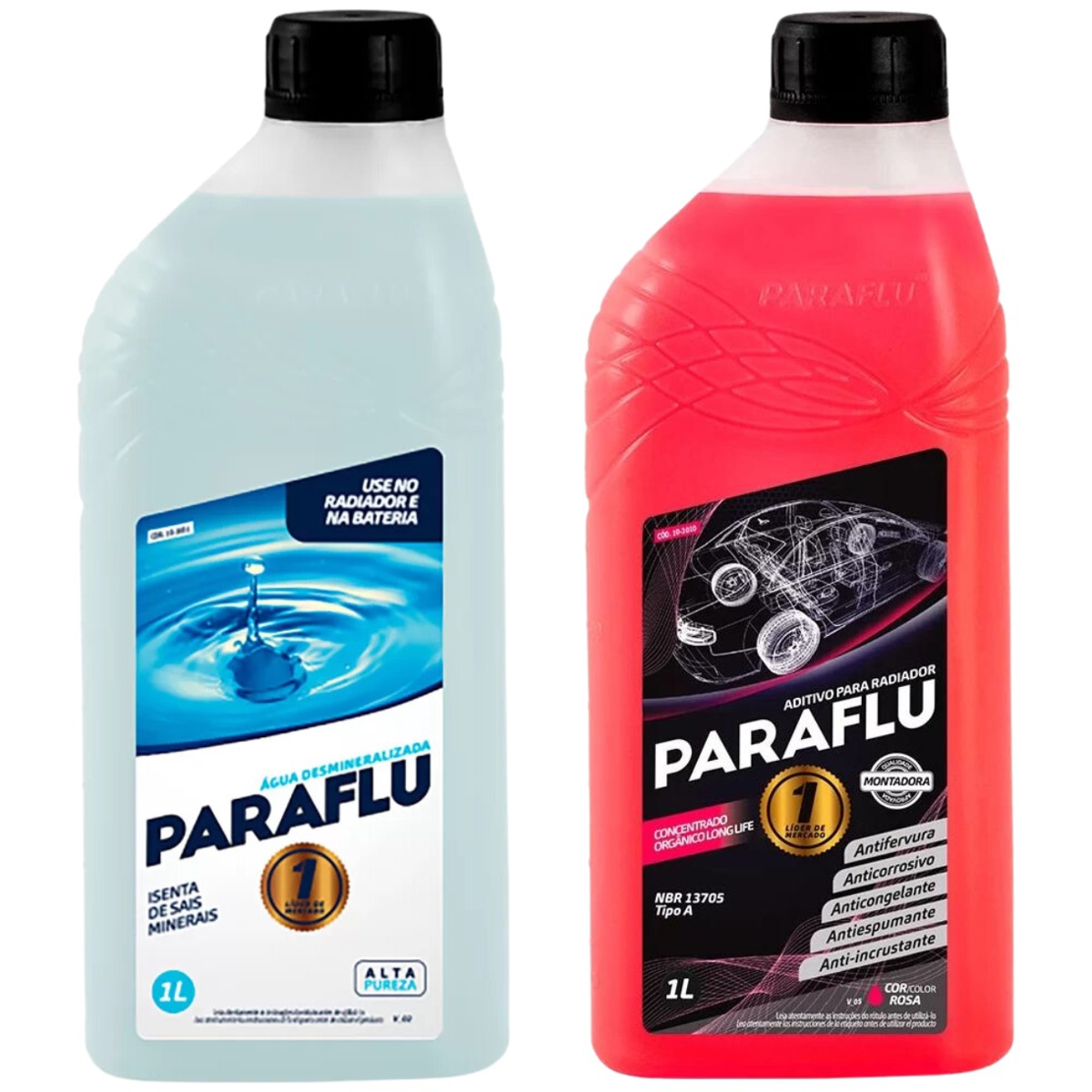 Kit 2 Litros com 1L Aditivo Radiador Paraflu Rosa Montadora Orgânico + 1L Água