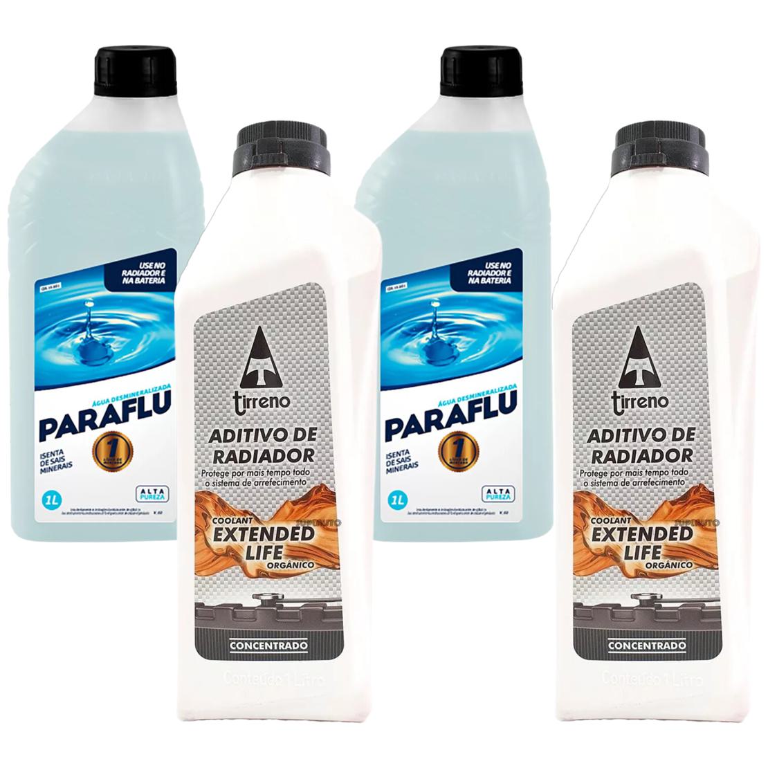 Kit 2L Aditivo Radiador Extended Life Tirreno + 2L Água Desmineralizada Paraflu