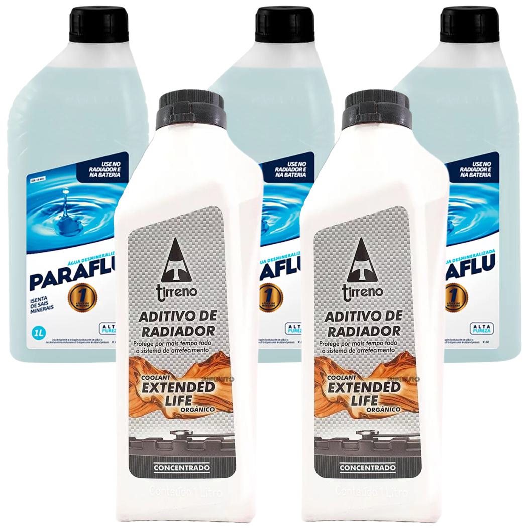 Kit 2L Aditivo Radiador Extended Life Tirreno + 3L Água Desmineralizada Paraflu