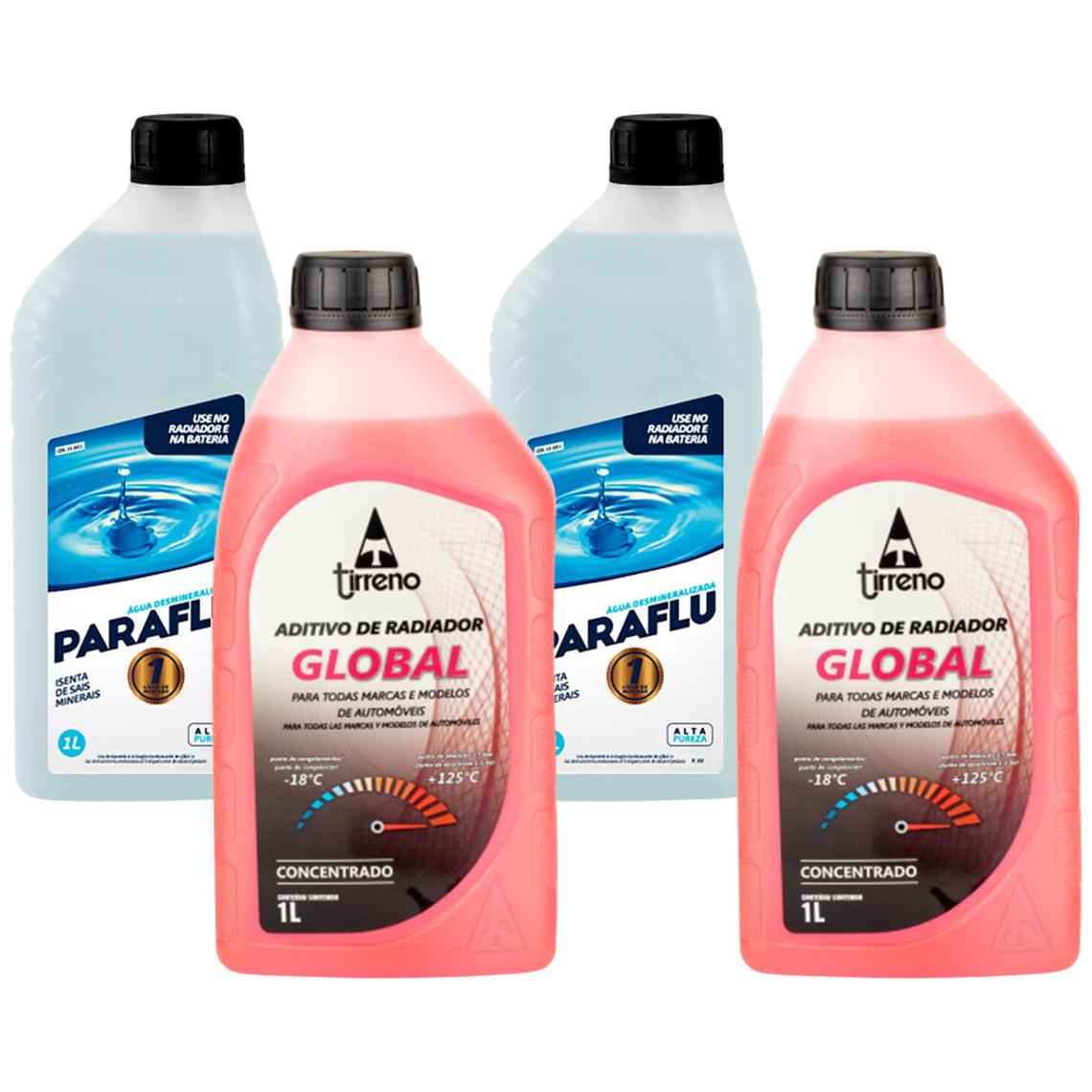 Kit 2 Litros Aditivo Radiador Tirreno Rosa + 2 Litros Água Desmineralizada - Paraflu/Tirreno - 10-3031/FLU/DS/279FU1