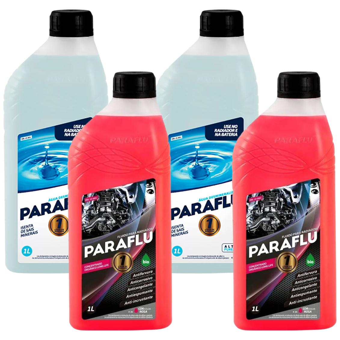 Kit 2 Litros Aditivo Radiador Paraflu Bio Orgânico Rosa + 2 L Água