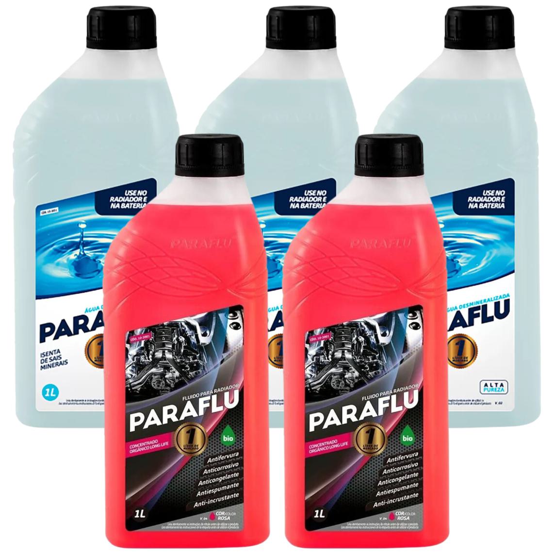 Kit 2 Litros Aditivo Radiador Paraflu Bio Orgânico Rosa + 3 L Água