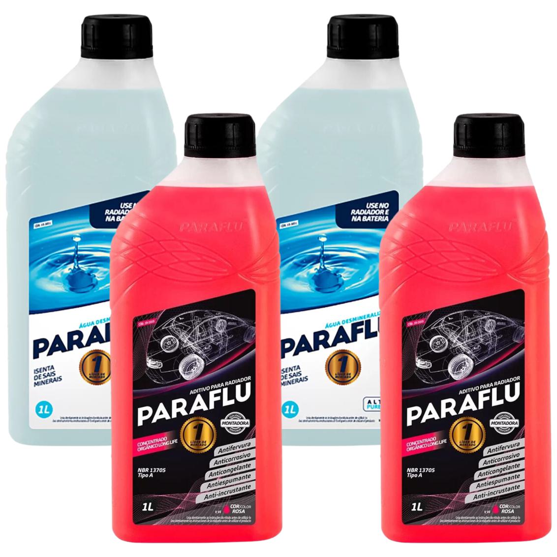 Kit 2 Litros Aditivo Radiador Rosa Montadora Orgânico + 2 Litros Água - Paraflu - 10-3010/10-3031