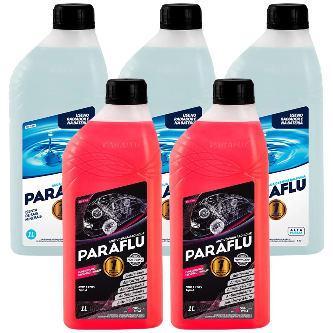 Kit 2 Litros Aditivo Radiador Rosa Montadora Orgânico + 3 Litros Água - Paraflu - 10-3010/10-3031