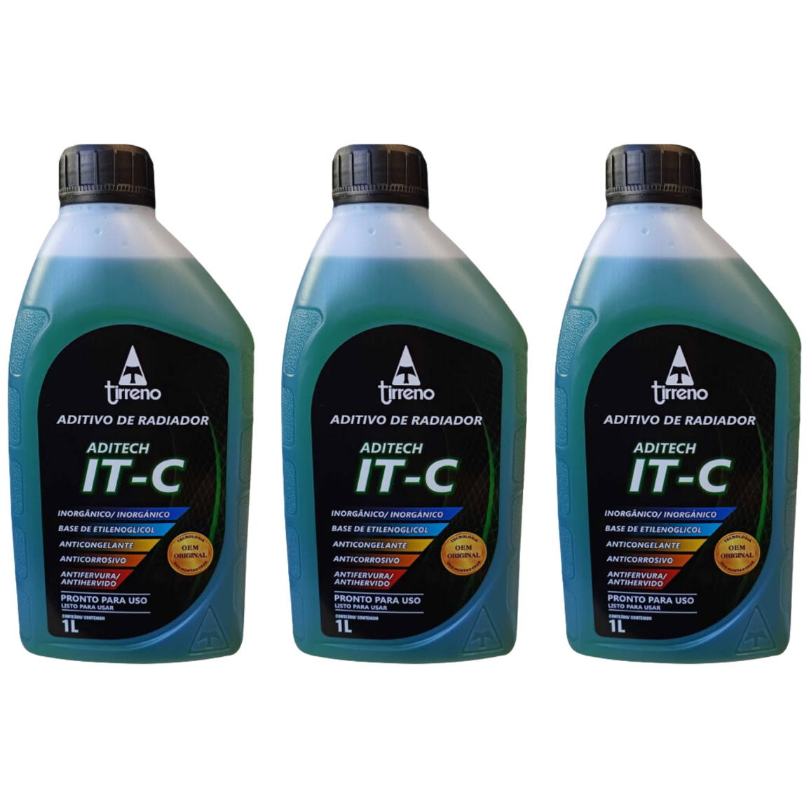 Kit 3 Litros Aditivo Radiador Verde Pronto para Uso - Tirreno - FLU/DS/308FU1