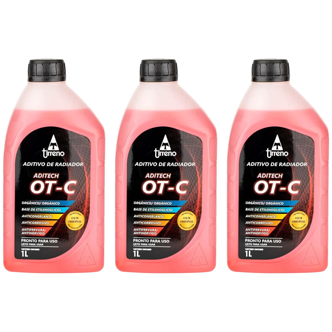 Kit 3 Litros Aditivo Radiador Laranja Pronto para Uso - Tirreno - FLU/DS/296FU1